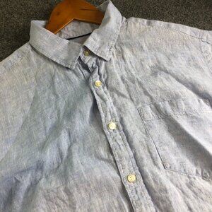 Orvis 100% Linen Shirt Mens XL Blue Button Up Pockets Short Sleeve Vacation